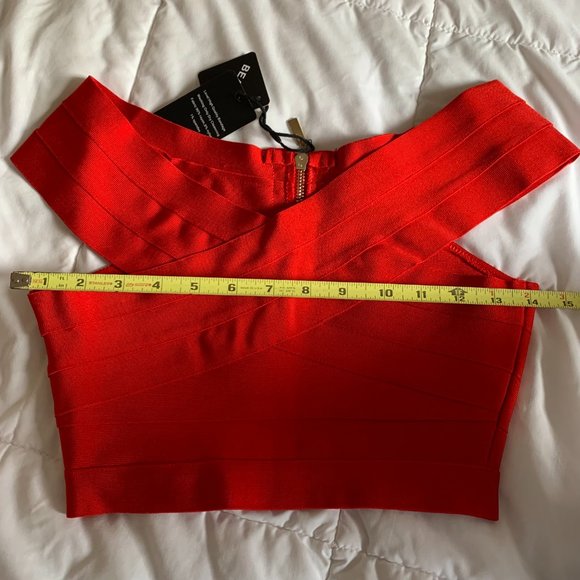 Sexy Red Semi-Stretch Off Shoulder Crop Top - Picture 7 of 11